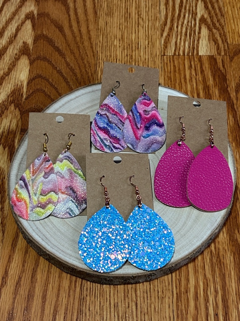 Set of 4 Colorful Teardrop Earrings Set Fishhooks with Rubber Backs